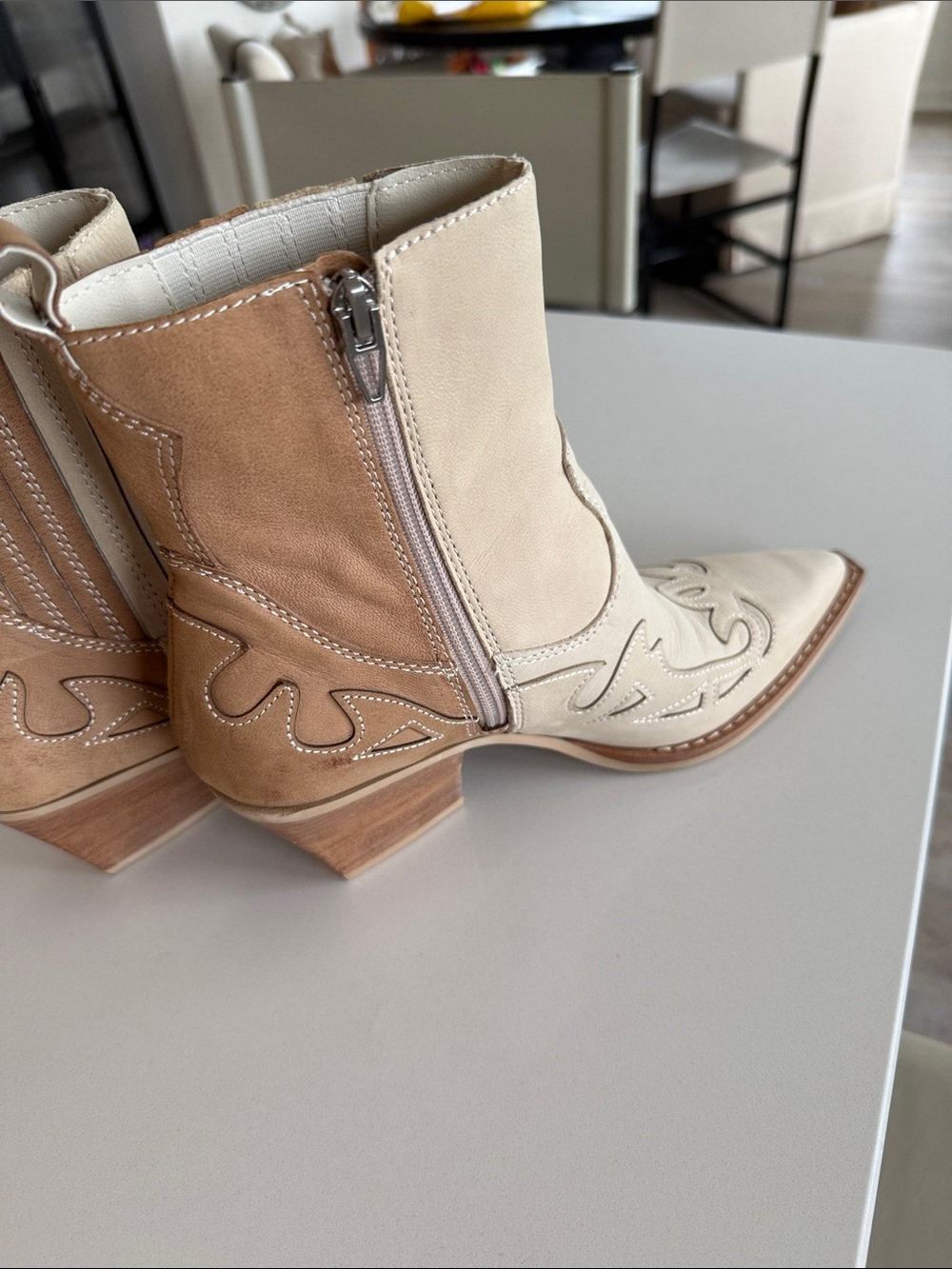 Cream & Tan Western Ankle Boots - Women by Dolce